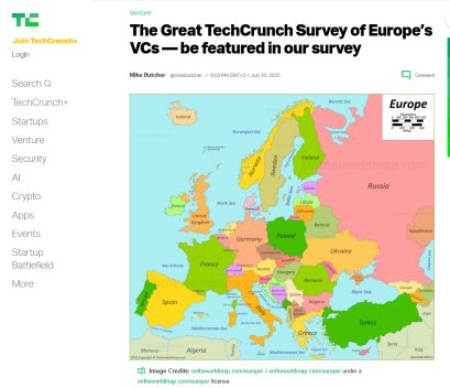 Our Map of Europe on the TechCrunch website