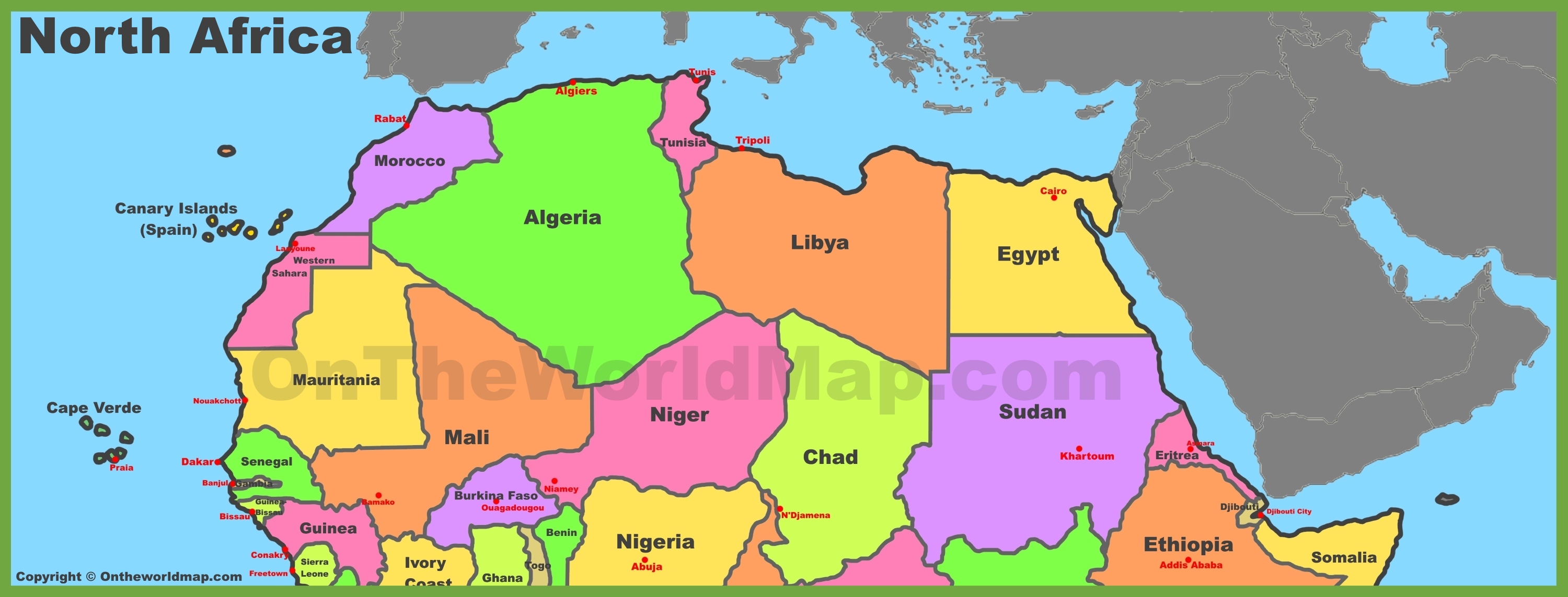 North Africa Map With Capitals Table Rock Lake Map