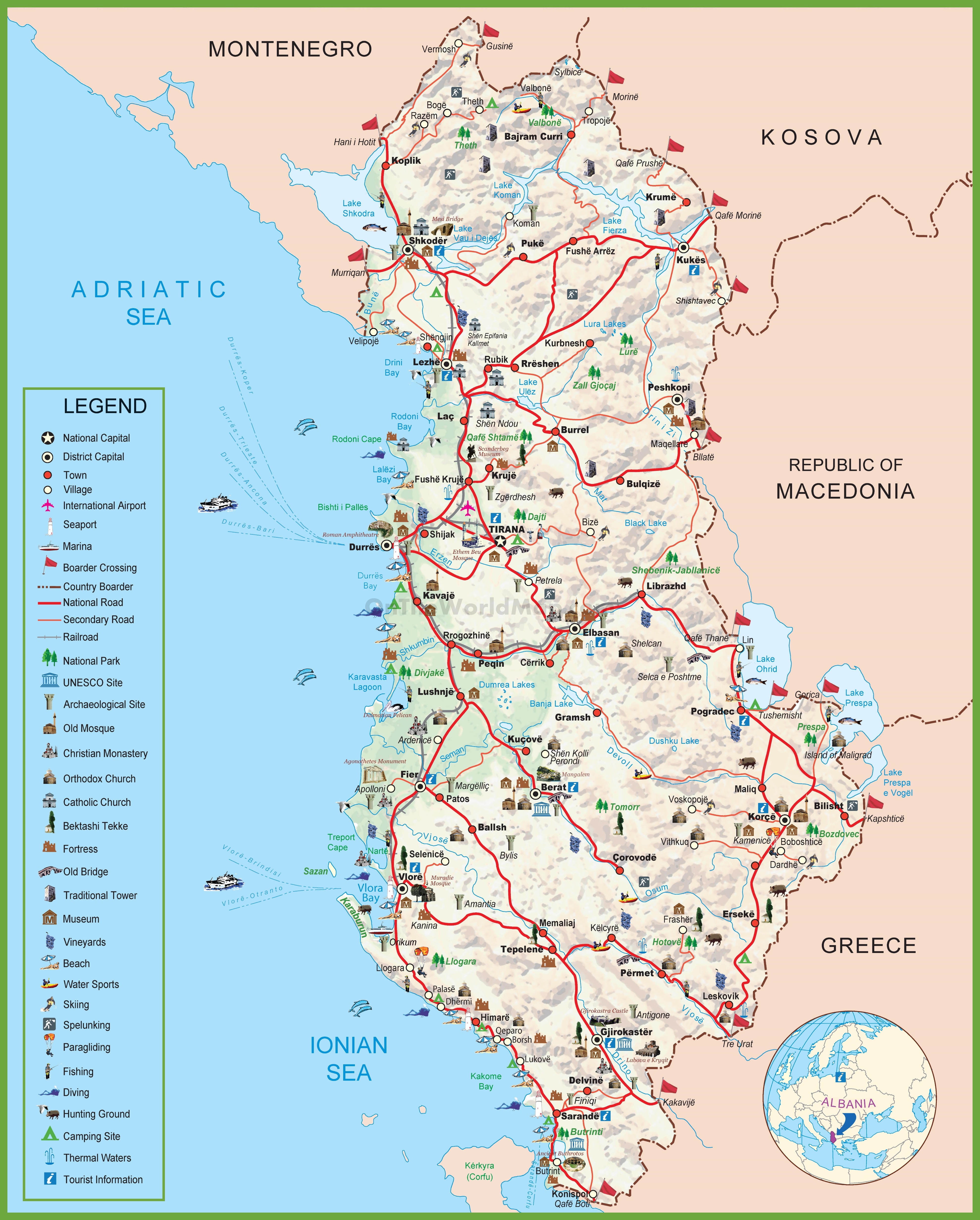 Albanien Touristische Karte