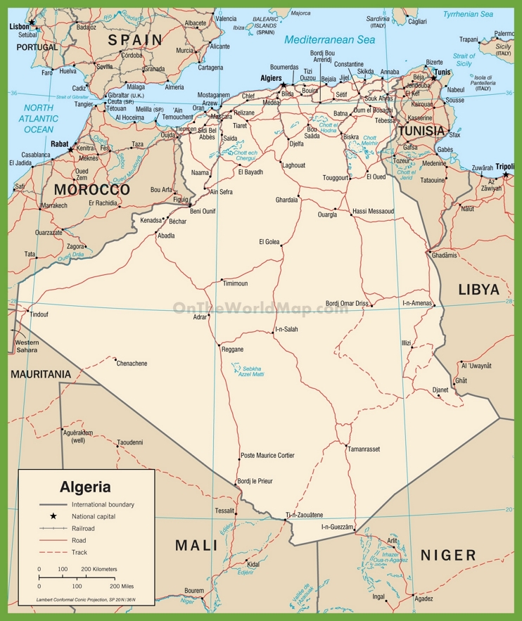 Large detailed road map of Algeria