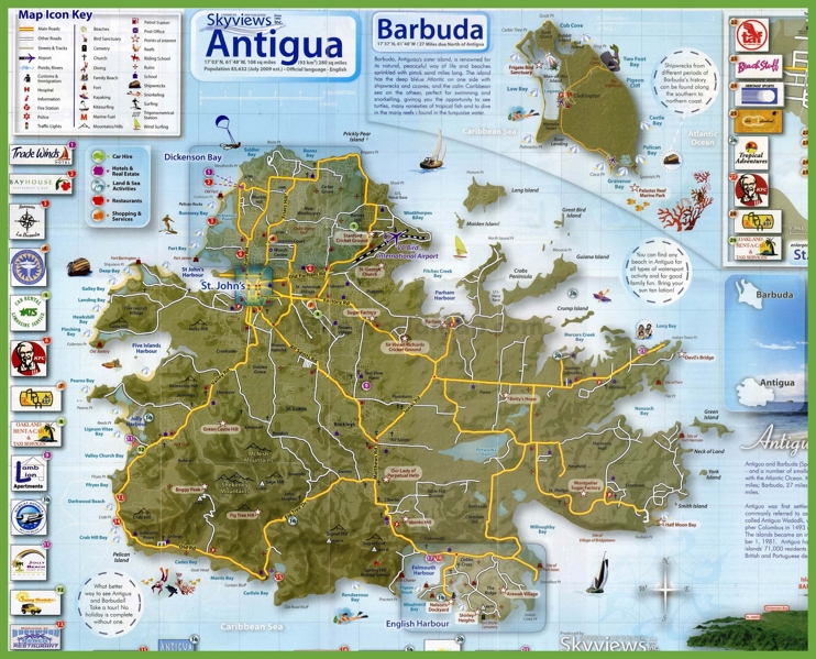 Tourist map of Antigua and Barbuda