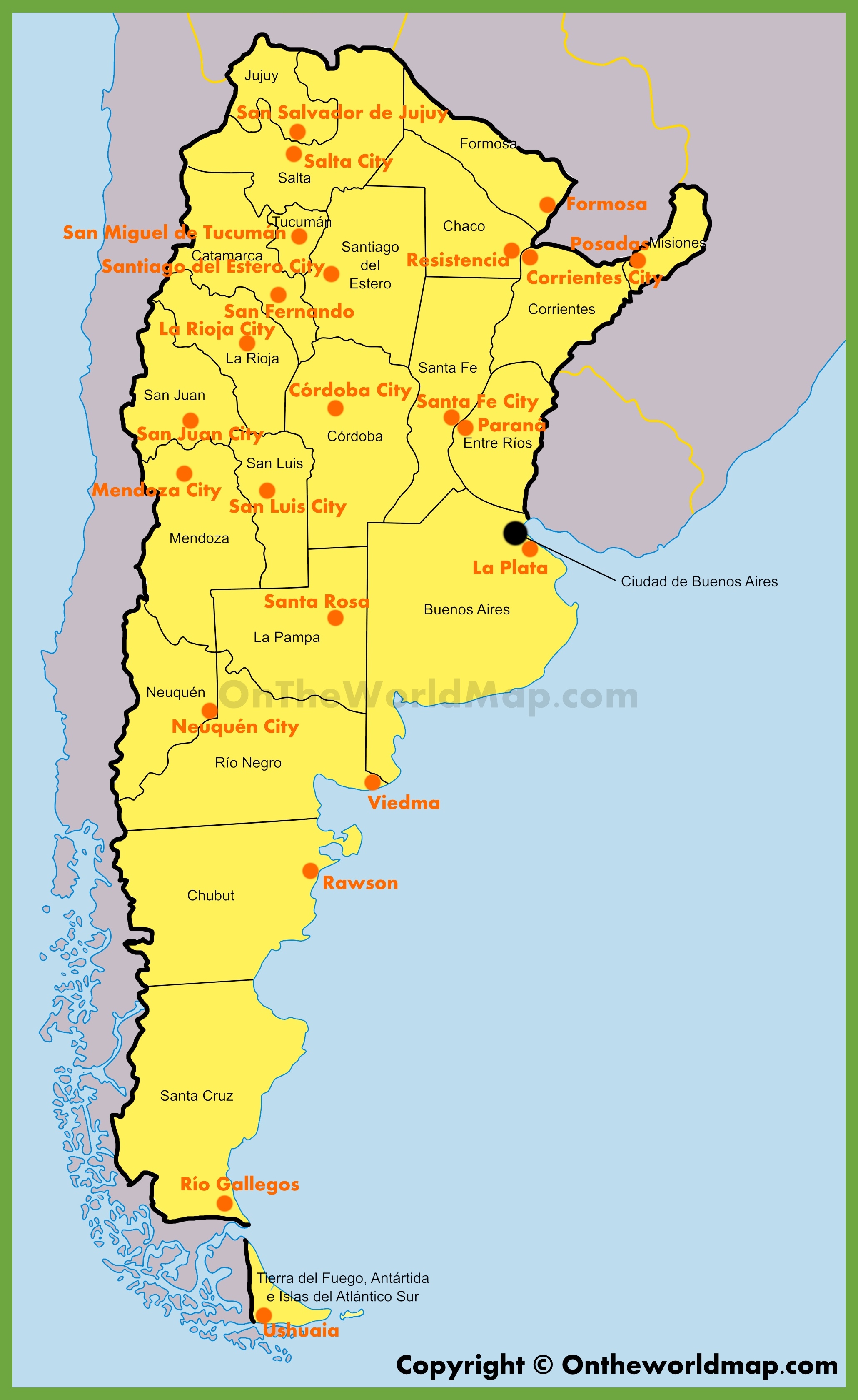 Large Detailed Political And Road Map Of Argentina Ar