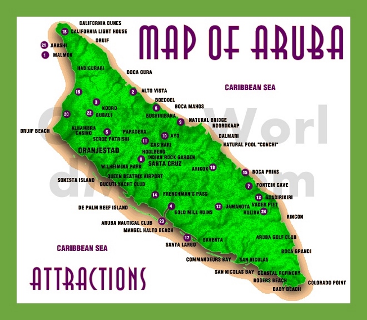 Aruba map with attractions