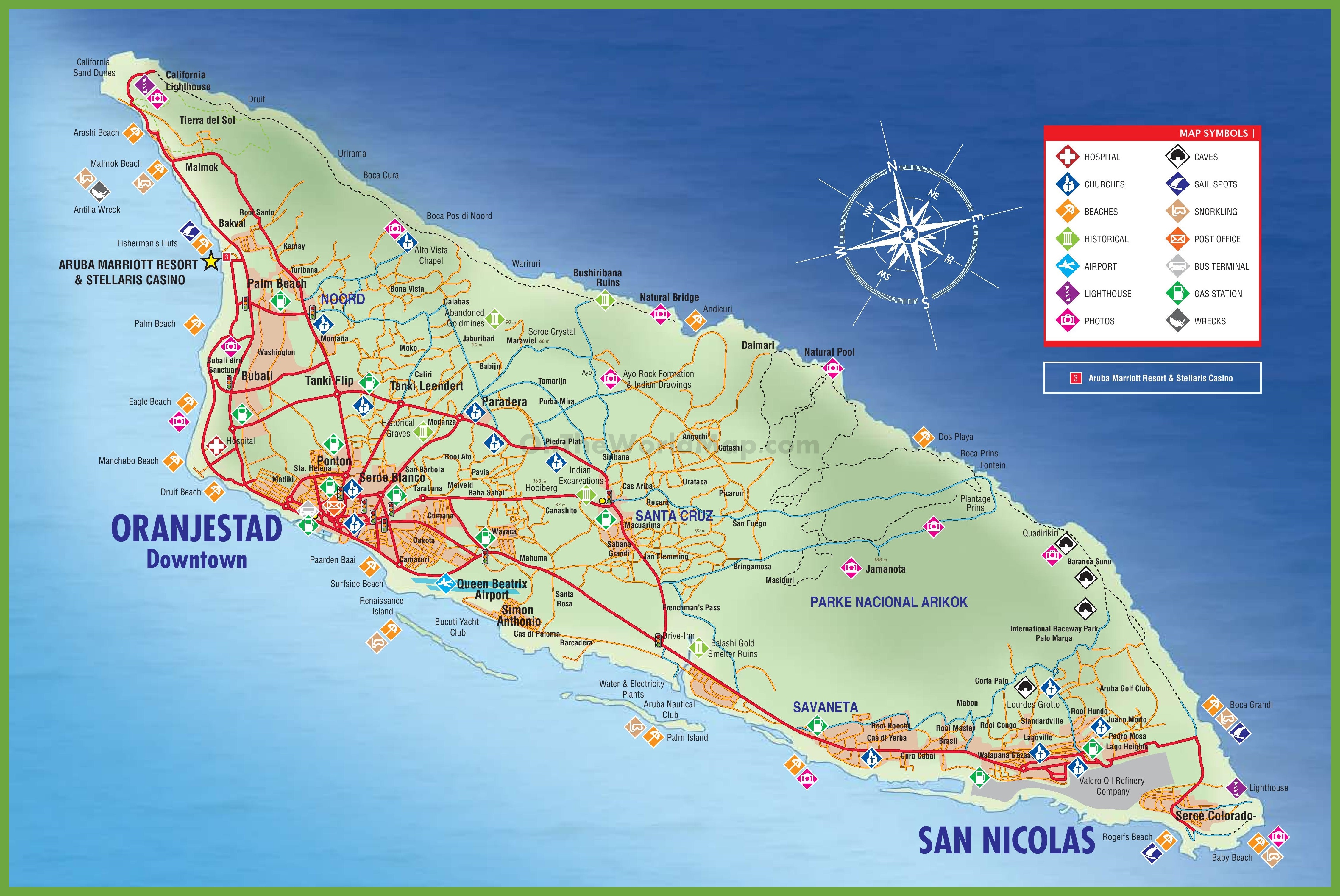 Large detailed tourist map of Aruba