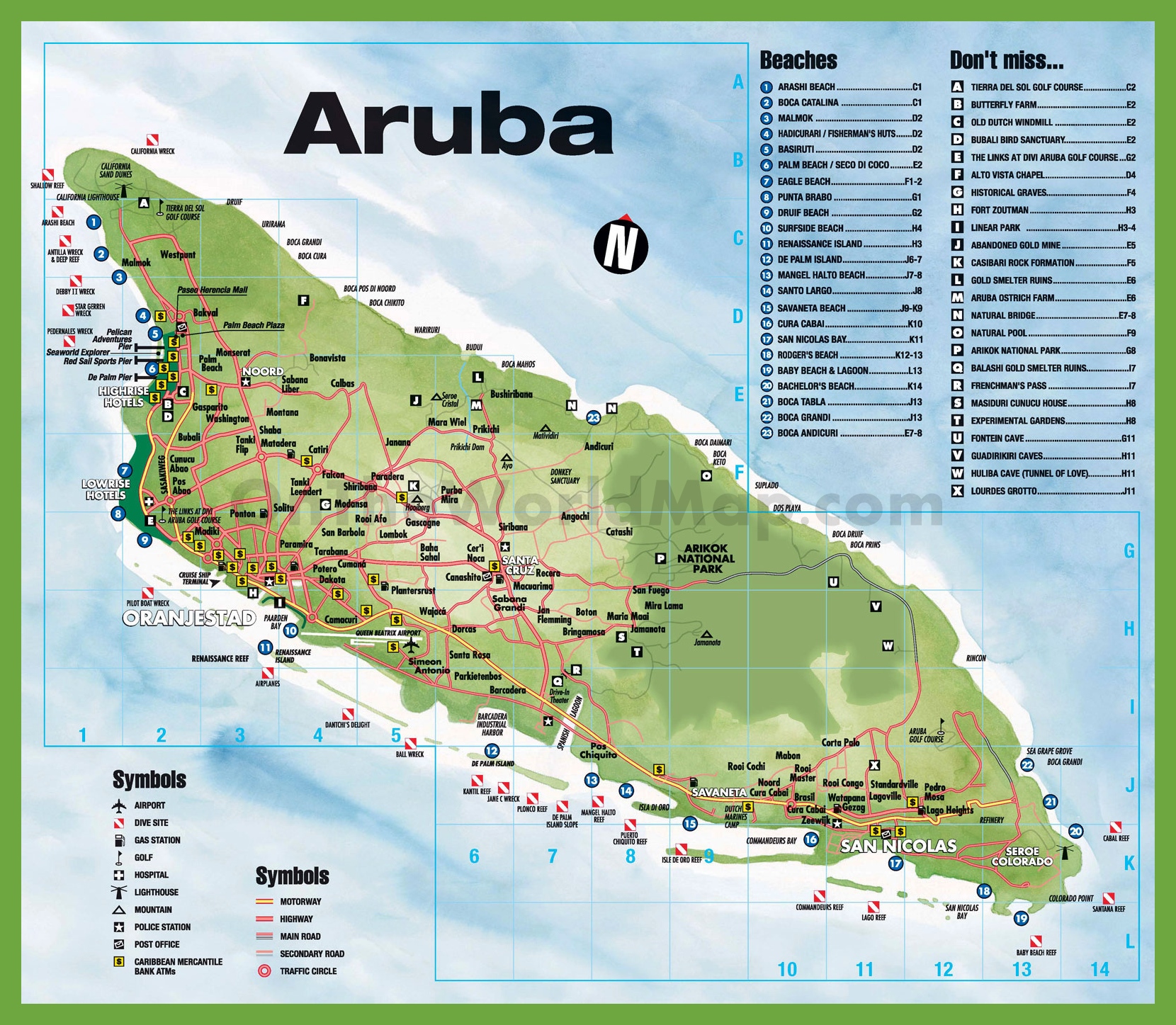 Travel map of Aruba