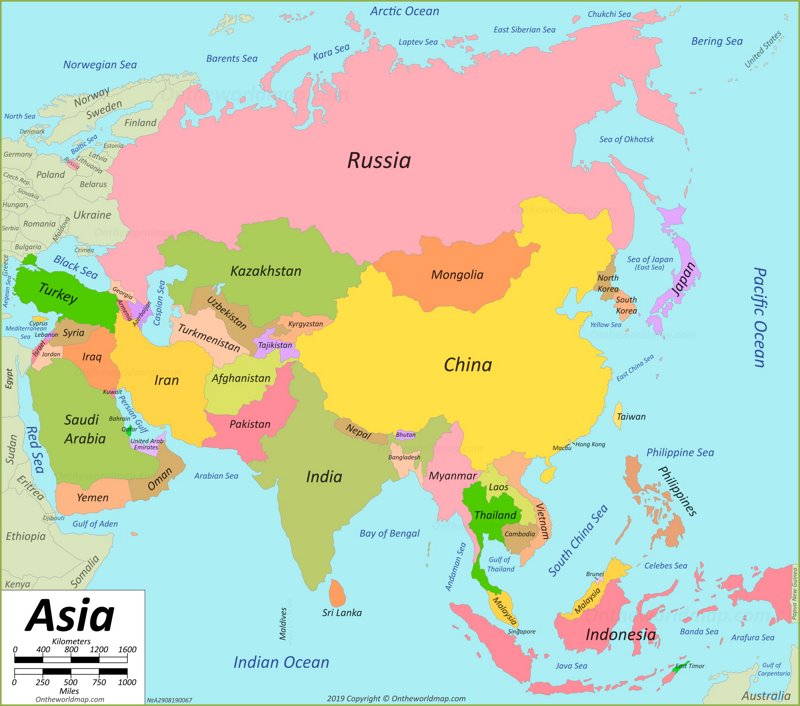 asia on a world map Asia Maps Maps Of Asia Ontheworldmap Com asia on a world map