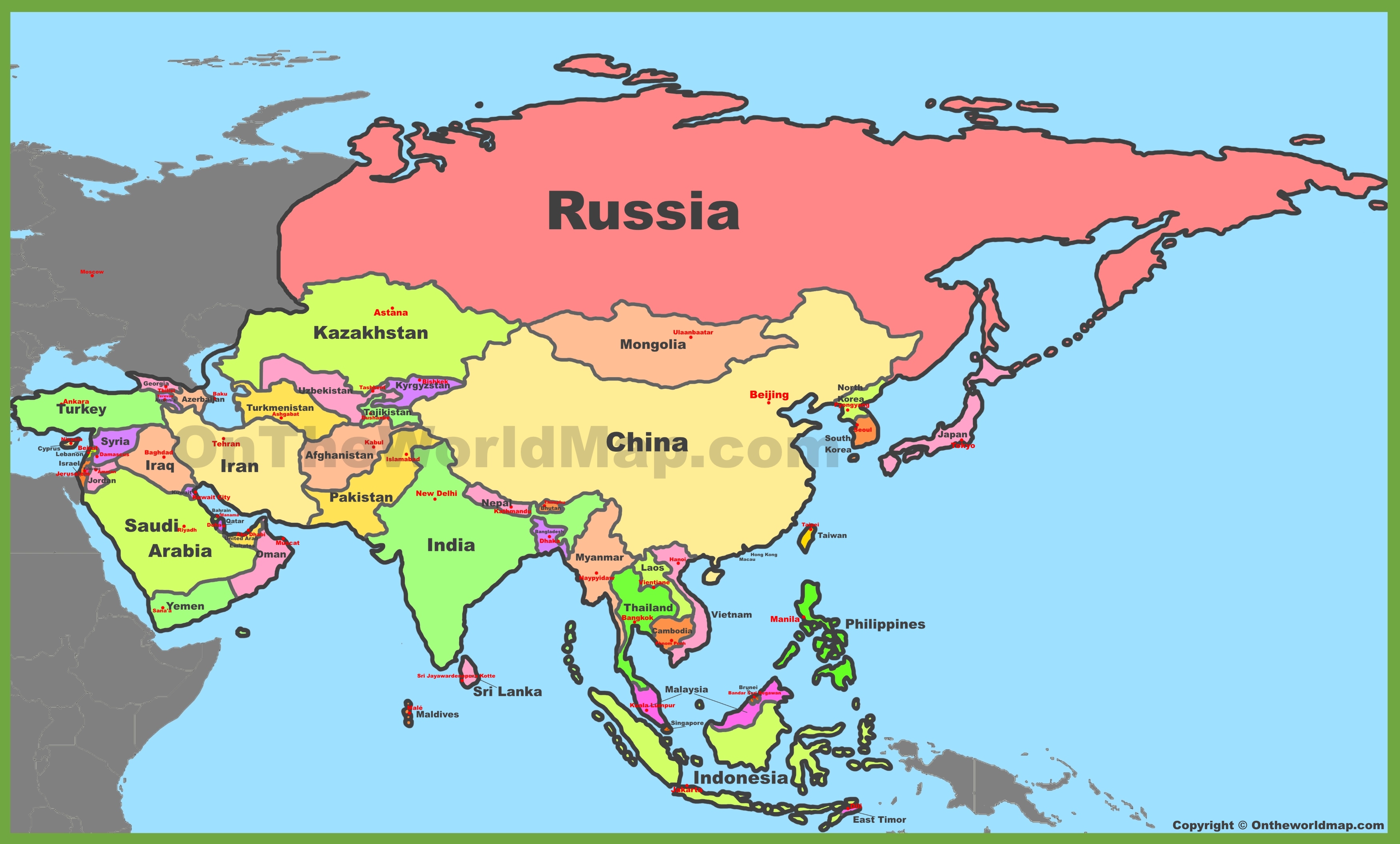 Asia Only Country Name Map 