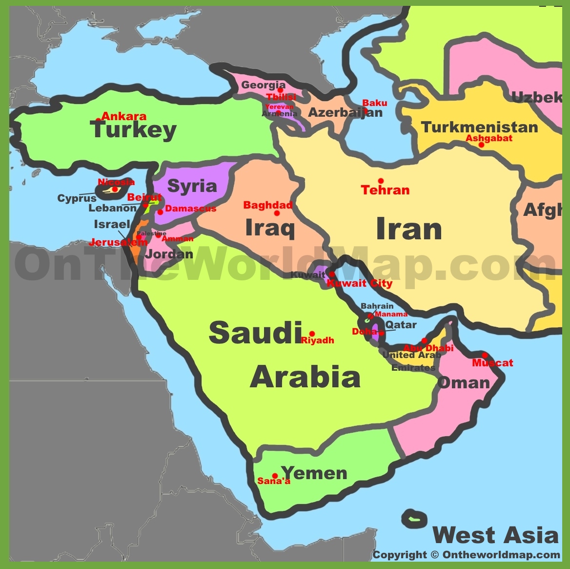 Map Of West Asia Western Asia