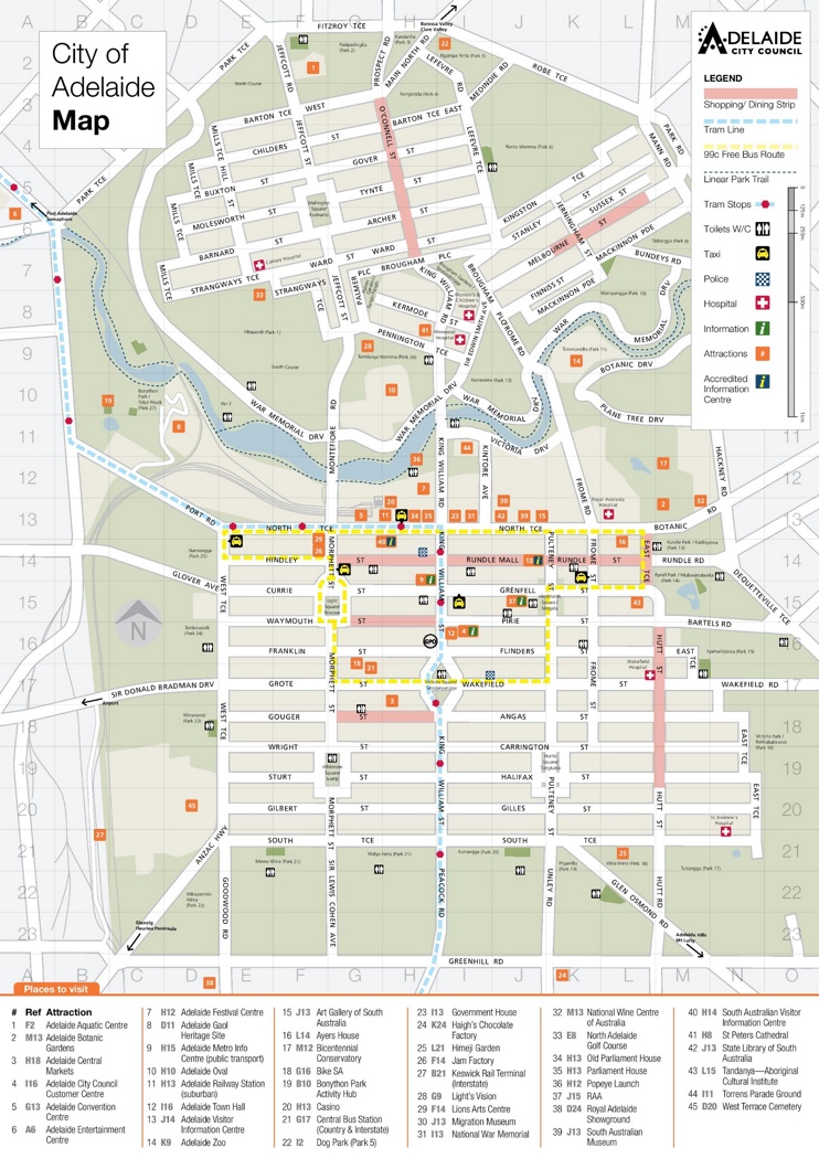 Adelaide tourist attractions map