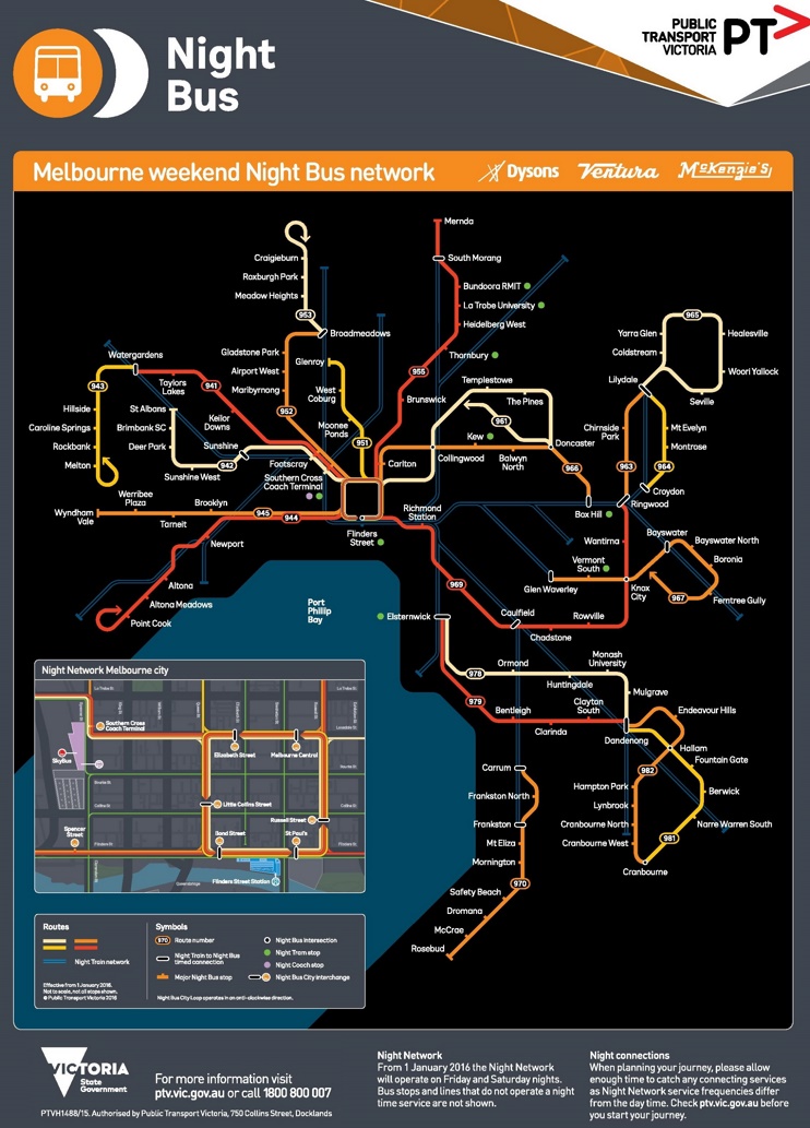Melbourne night bus map