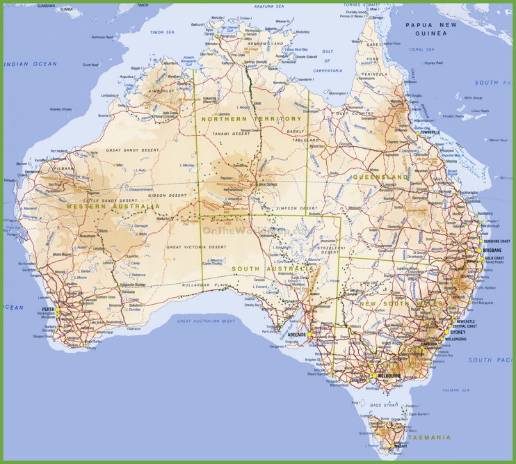 Large detailed topographical map of Australia