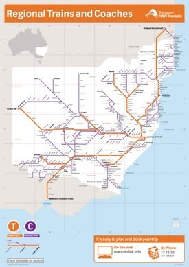 New South Wales train and coach network map