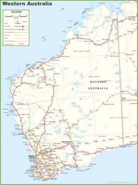 Large detailed map of Western Australia with cities and towns