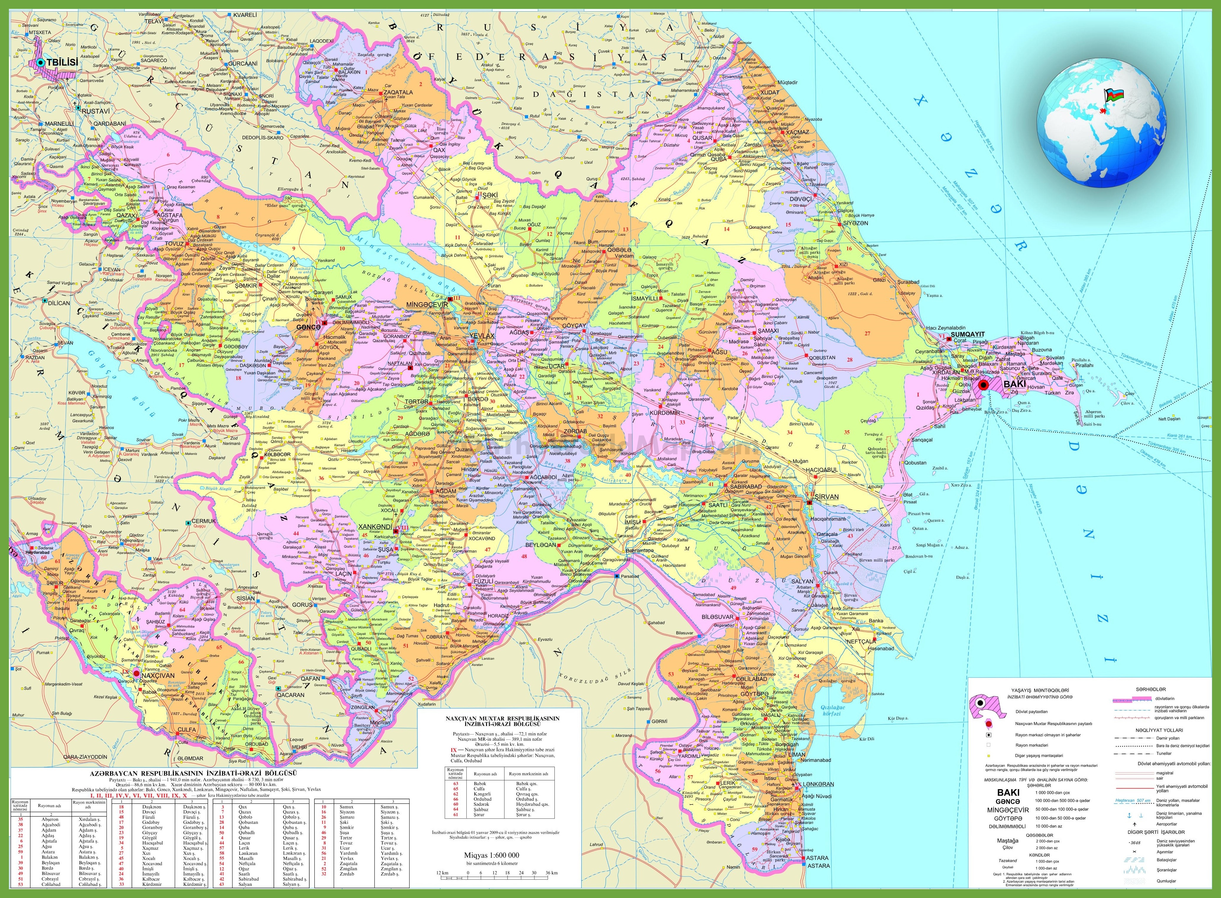 large detailed map of azerbaijan with cities and towns