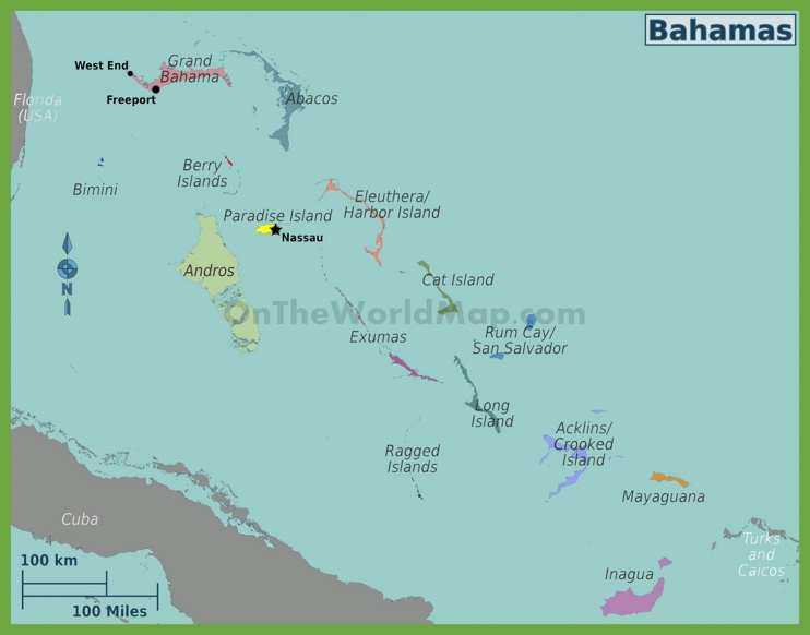 Administrative map of regions in The Bahamas