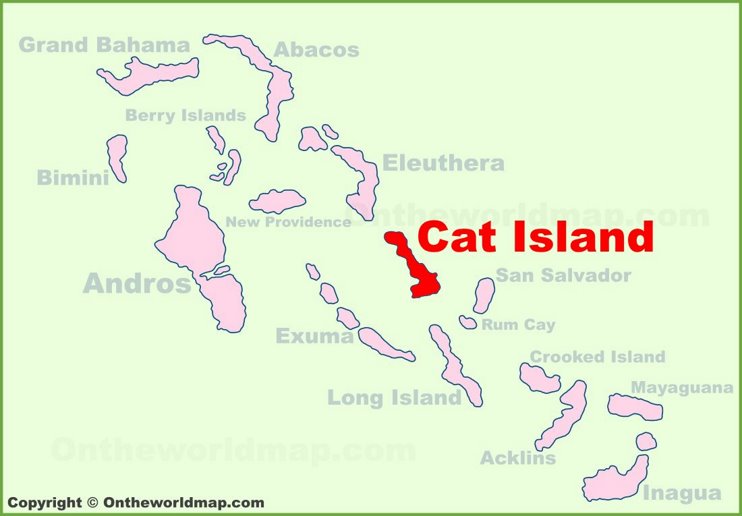 Cat Island location on the Bahamas Map