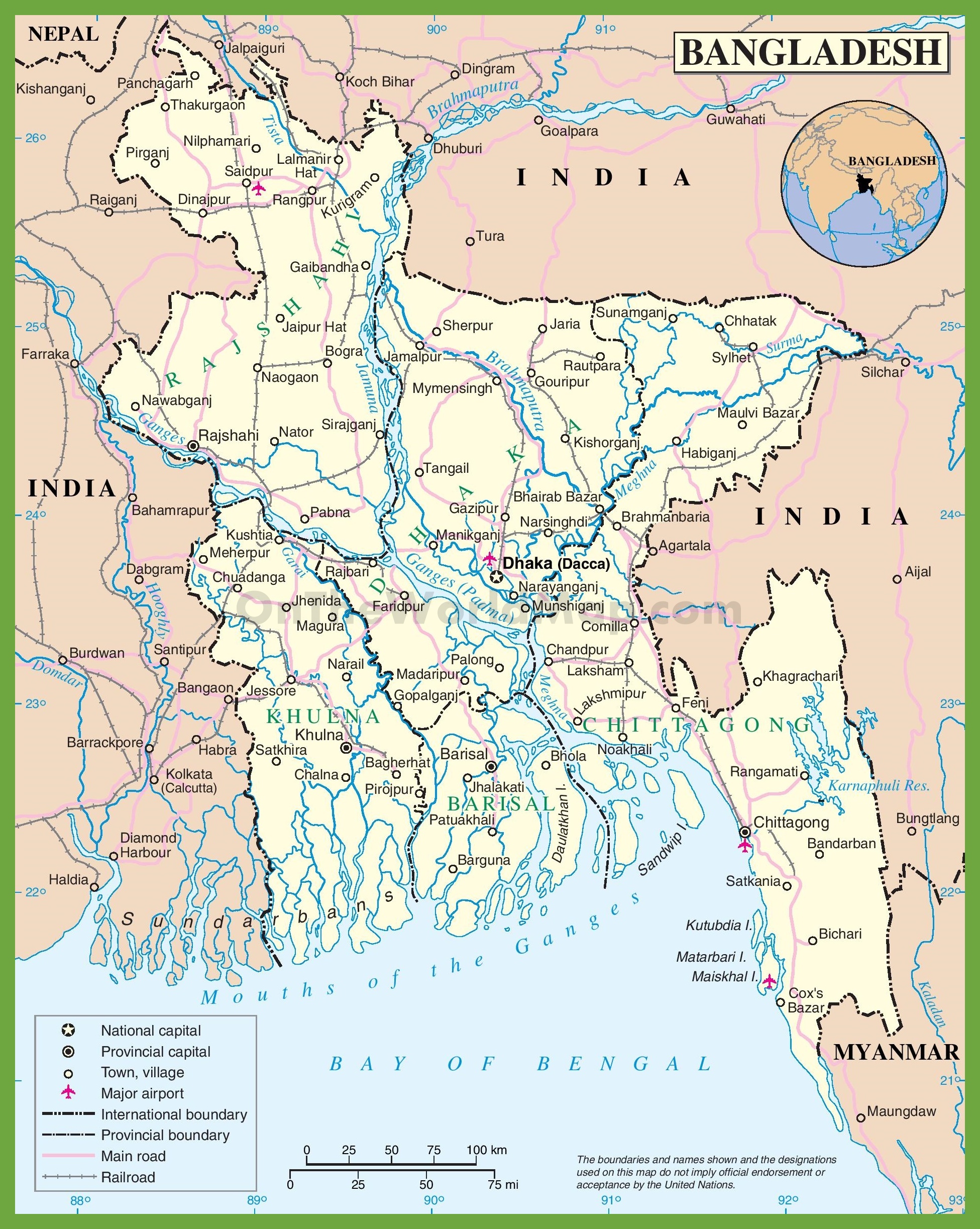 Large Detailed Map Of Bangladesh With Cities Ontheworldmap