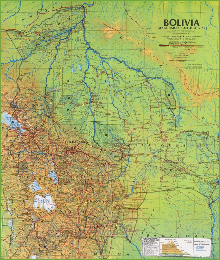 Large detailed map of Bolivia