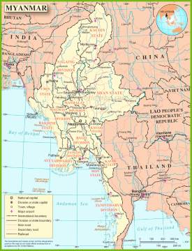 Large detailed map of Burma