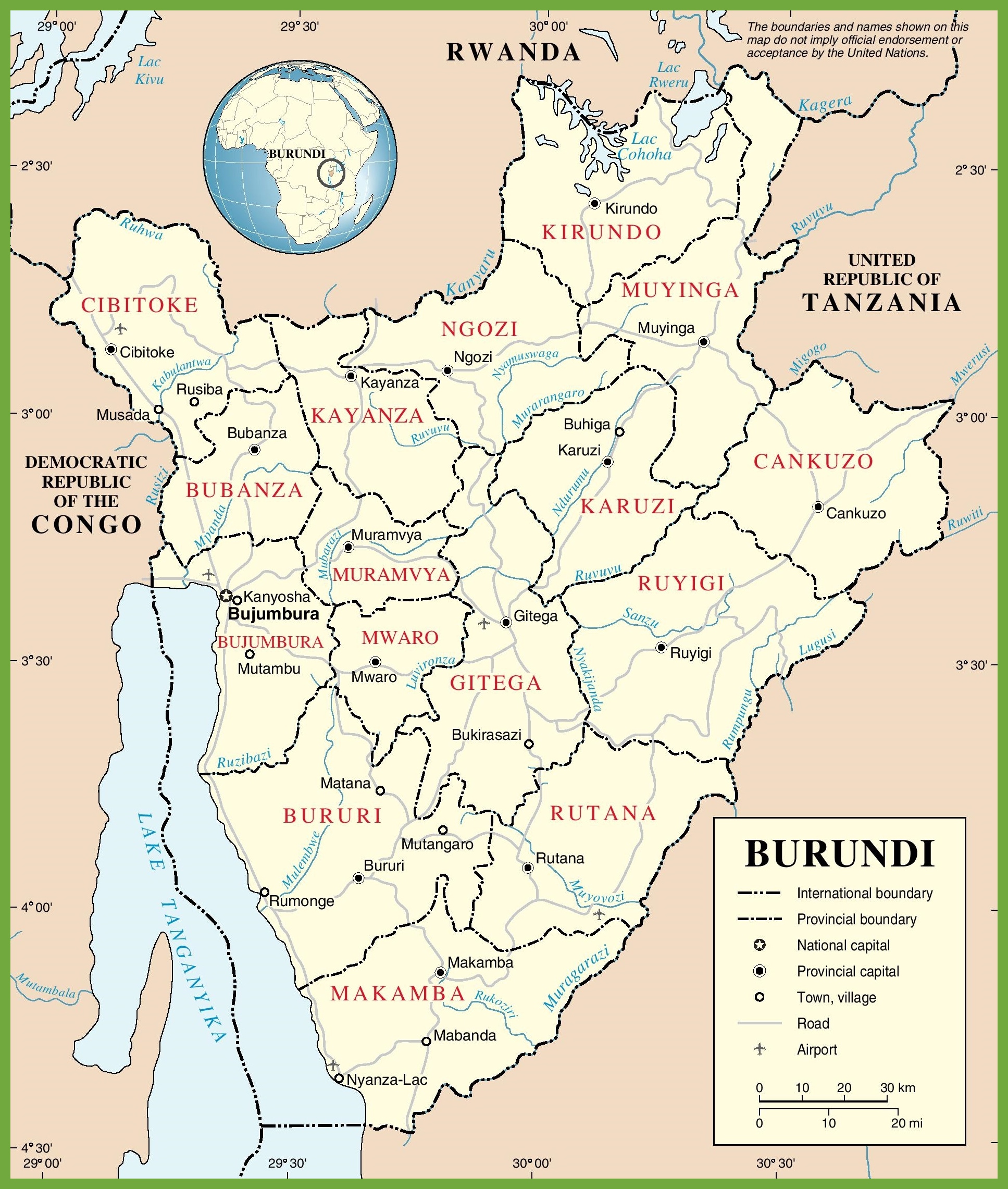 Burundi Straßenkarte