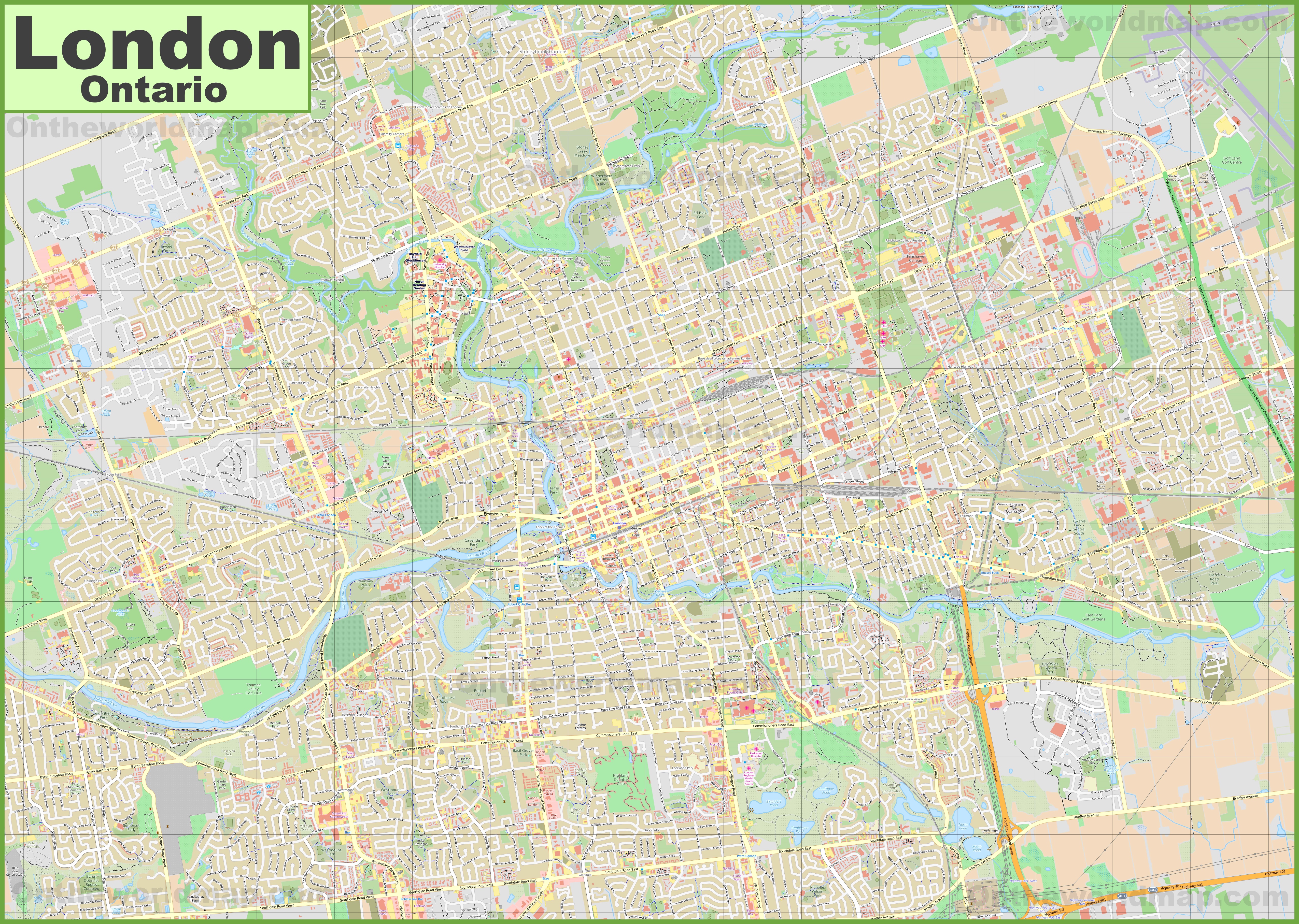 Large detailed map of London (Ontario)