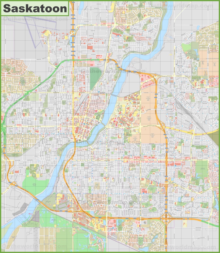 Large detailed map of Saskatoon