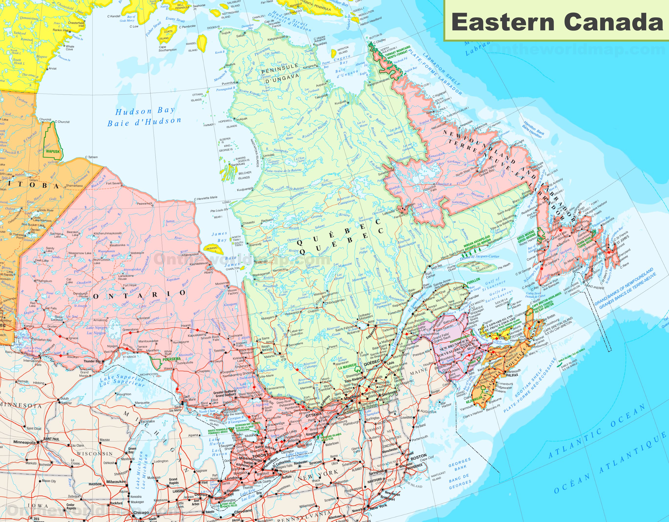 Map of Eastern Canada