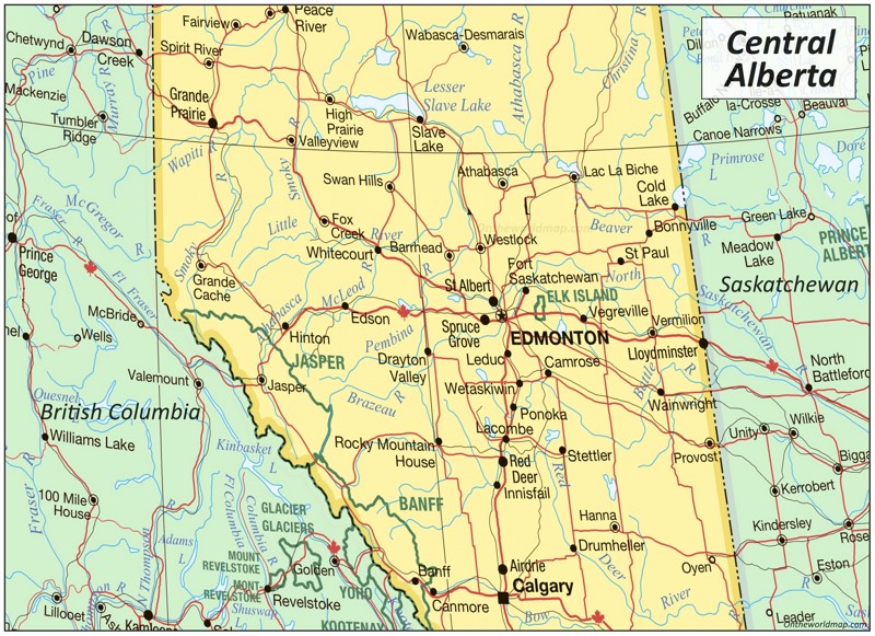 Map of Central Alberta Map of Central Alberta