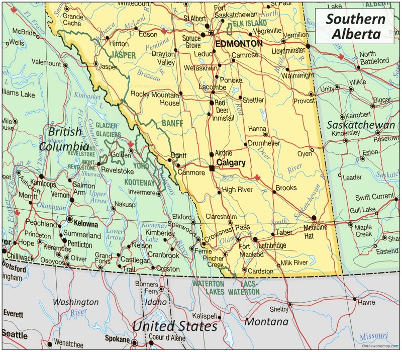 Map of Southern Alberta Map of Southern Alberta