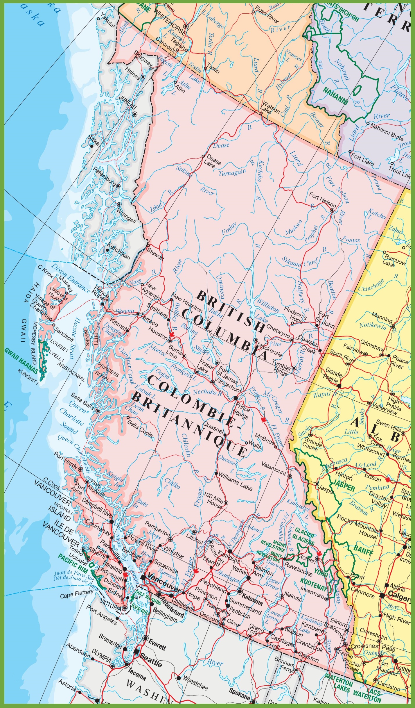 Large Detailed Map Of British Columbia With Cities And Towns