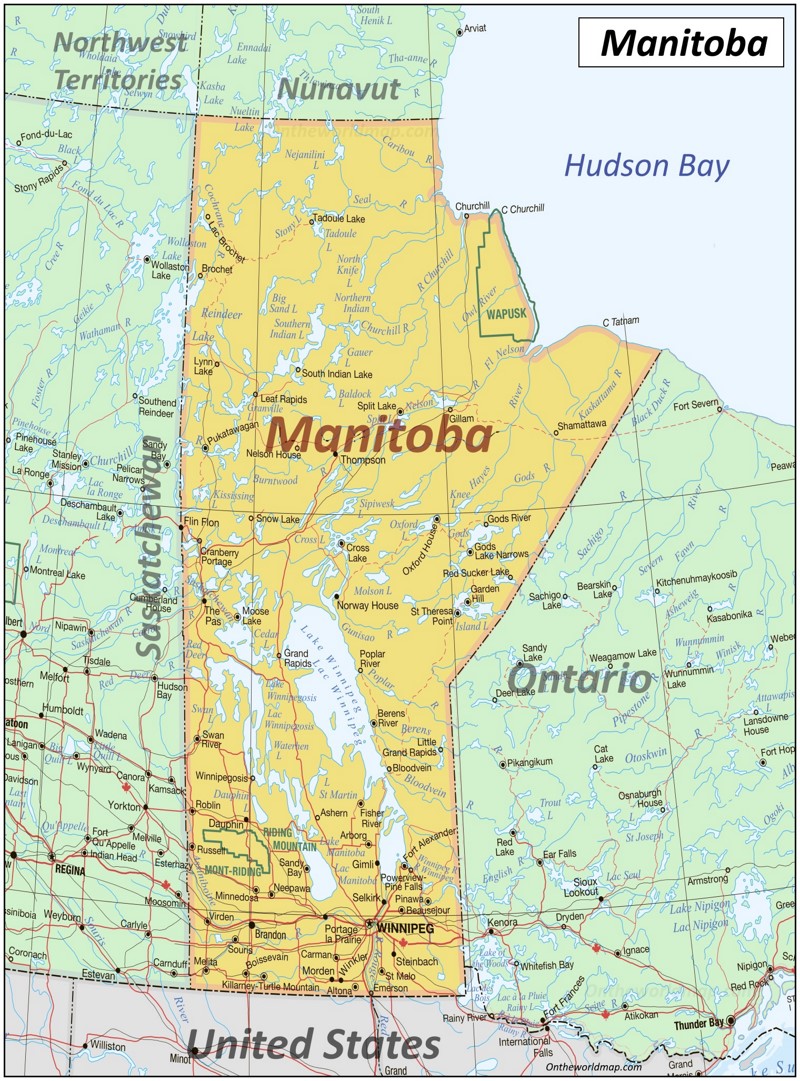 Large detailed map of Manitoba with cities and towns Large detailed map of Manitoba with cities and towns