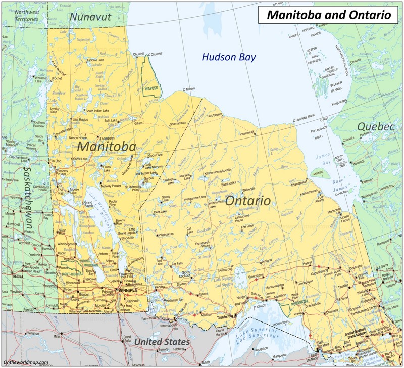 Map of Manitoba and Ontario Map of Manitoba and Ontario