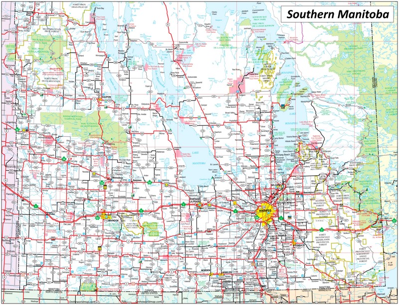 Map of Southern Manitoba Map of Southern Manitoba
