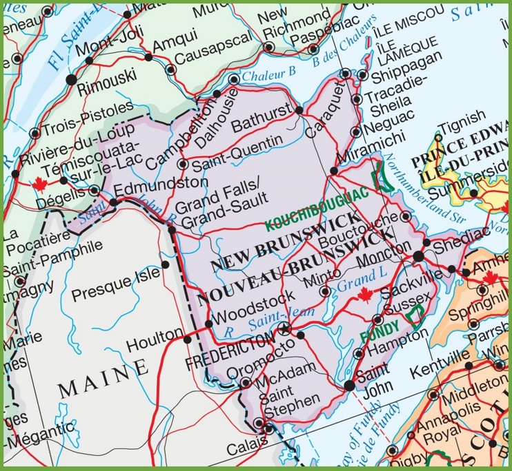 Large detailed map of New Brunswick