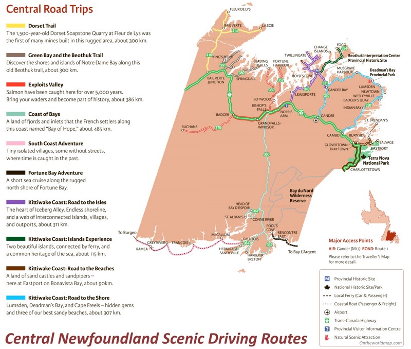 Central Newfoundland Scenic Driving Routes Map Central Newfoundland Scenic Driving Routes Map