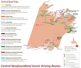 Central Newfoundland scenic driving routes map Central Newfoundland scenic driving routes map