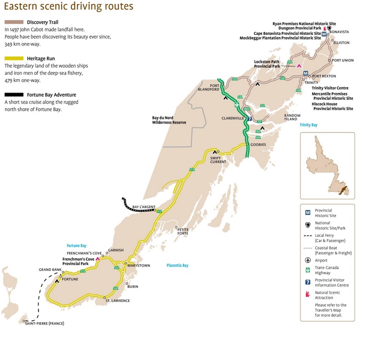 Eastern Newfoundland scenic driving routes map