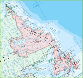 Large detailed map of Newfoundland and Labrador with cities and towns