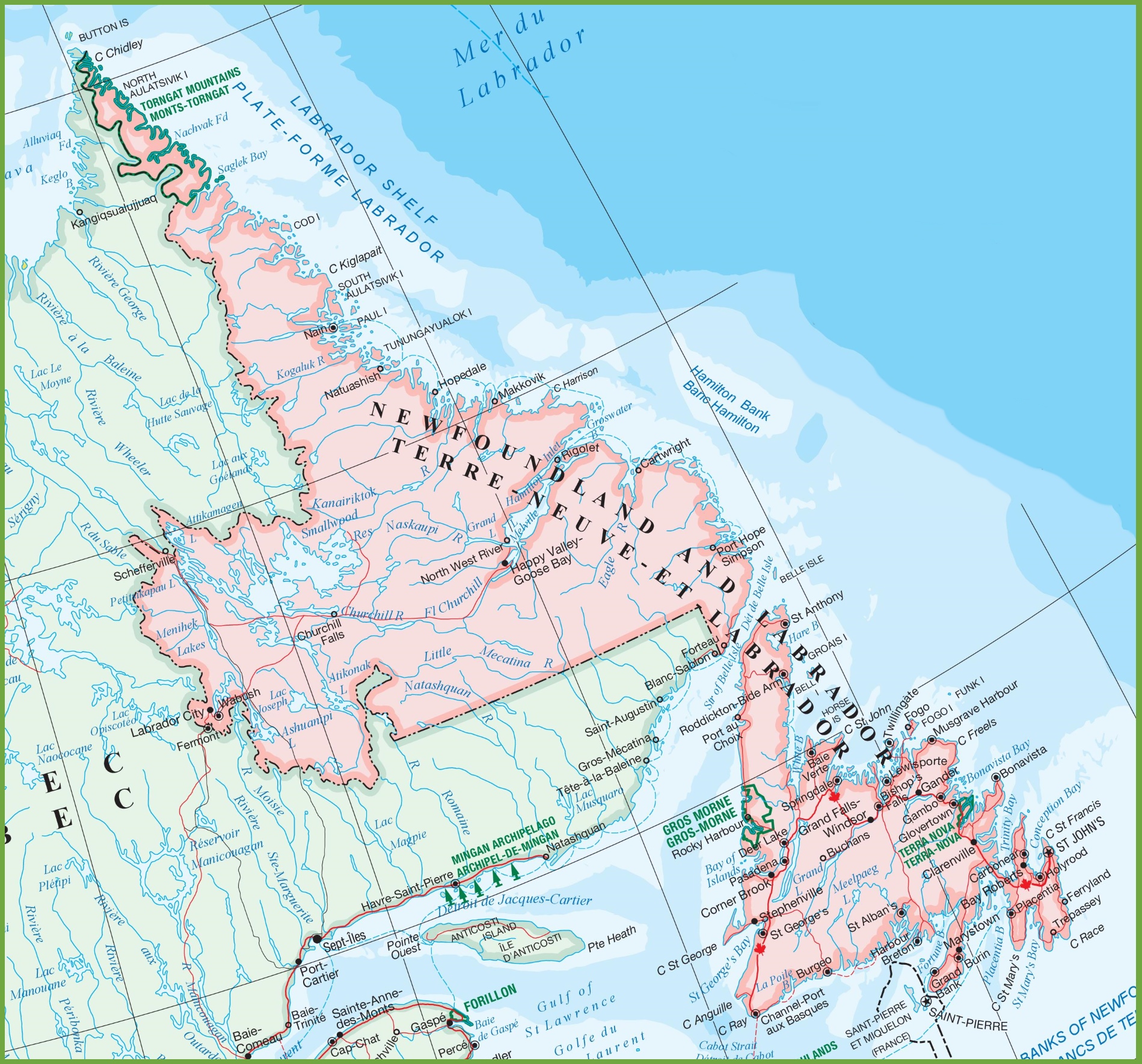Large Detailed Map Of Newfoundland And Labrador With Cities And Towns