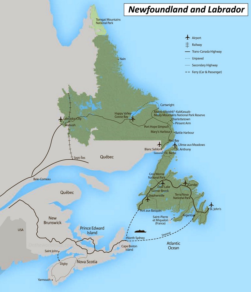 Newfoundland and Labrador Airports Map Newfoundland and Labrador Airports Map