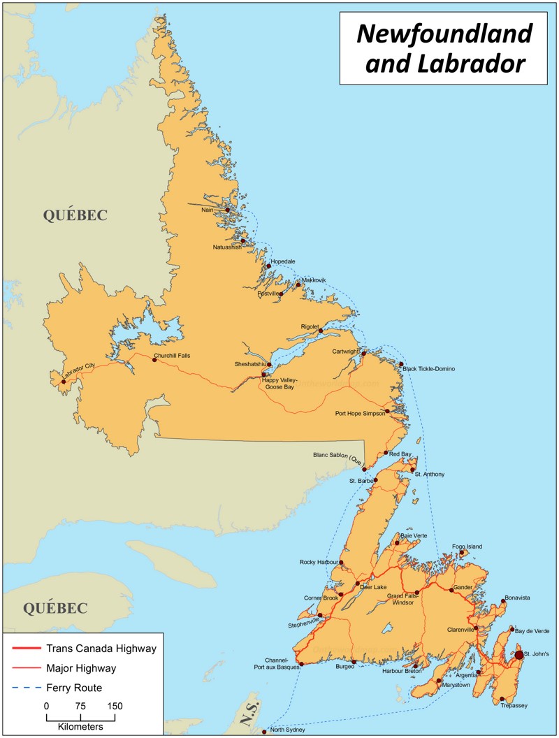 Newfoundland and Labrador Highways Map Newfoundland and Labrador Highways Map