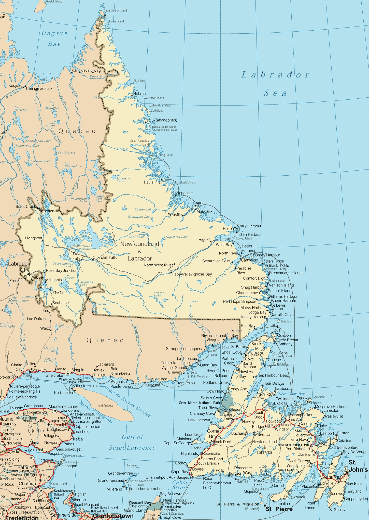 Newfoundland And Labrador Road Map