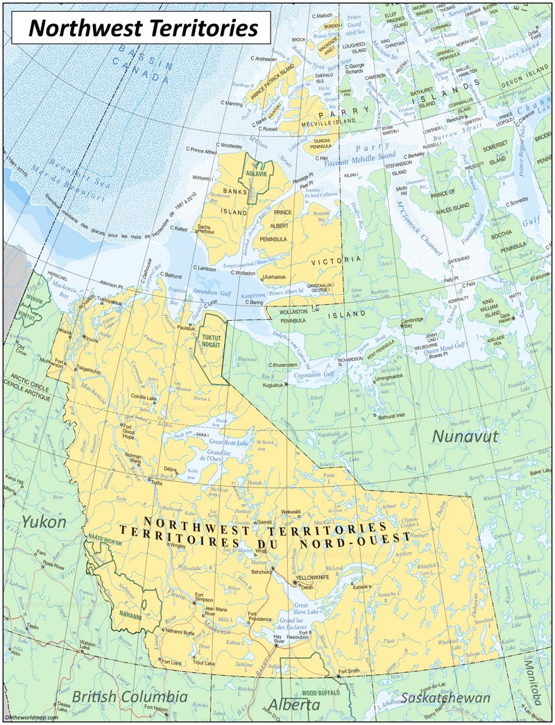 Large detailed map of Northwest Territories with cities and towns Large detailed map of Northwest Territories with cities and towns