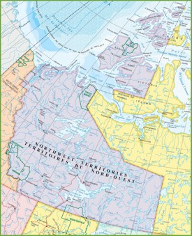Large detailed map of Northwest Territories with cities and towns