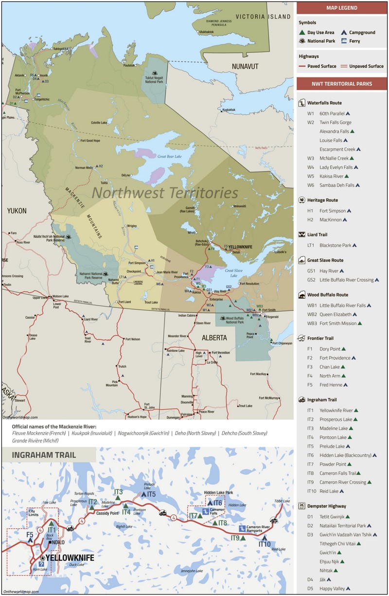 Northwest Territories Campgrounds Map Northwest Territories Campgrounds Map