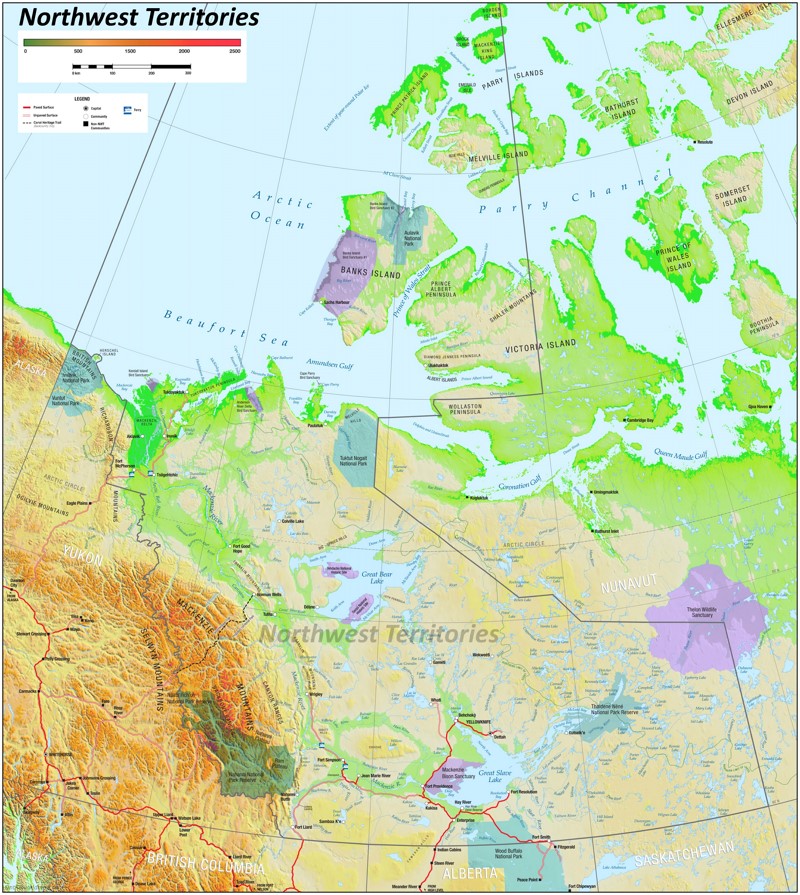 Northwest Territories Physical Map Northwest Territories Physical Map