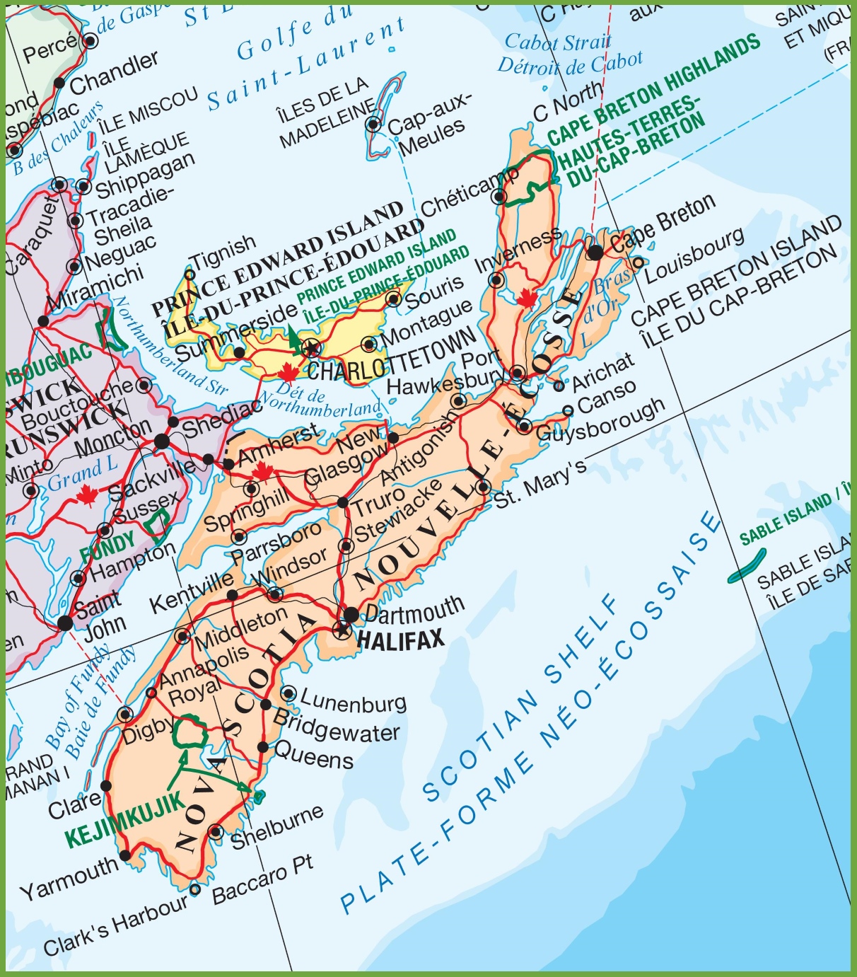 Road Map Of Nova Scotia With Cities 