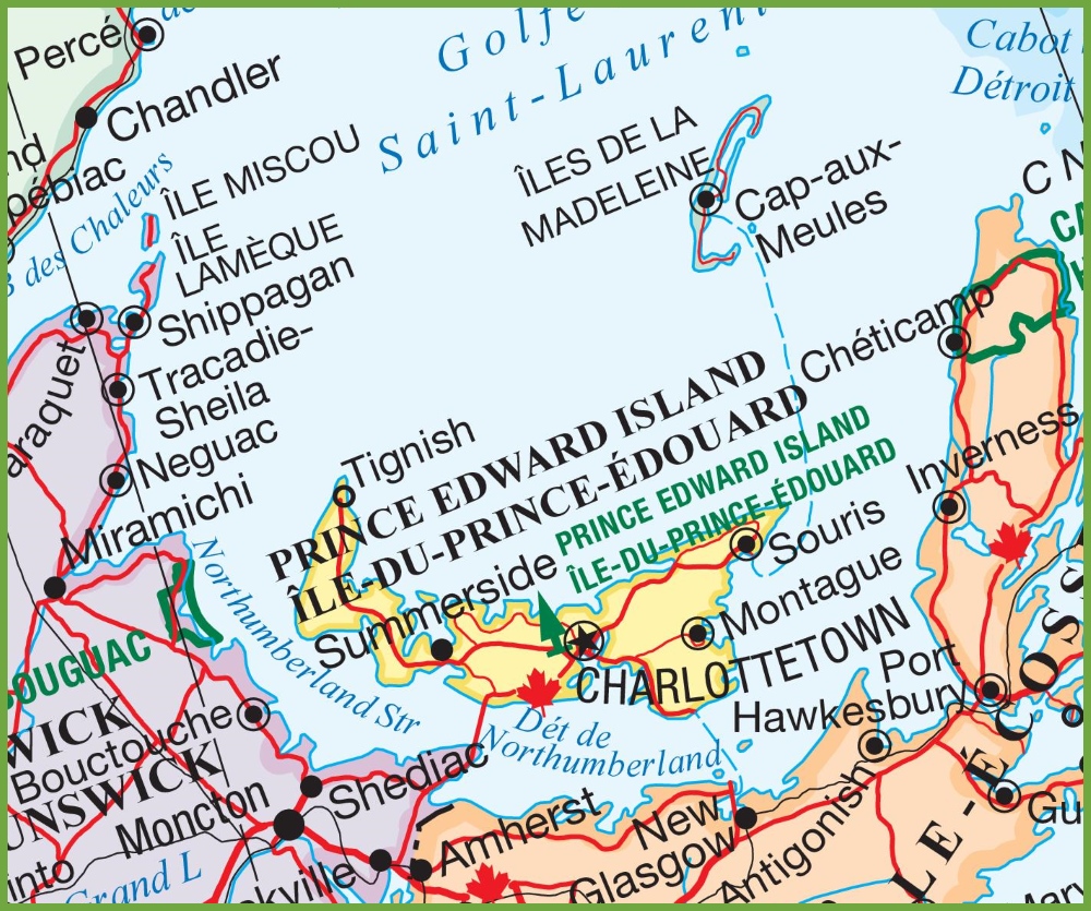 Prince Edward Island Area Road Map