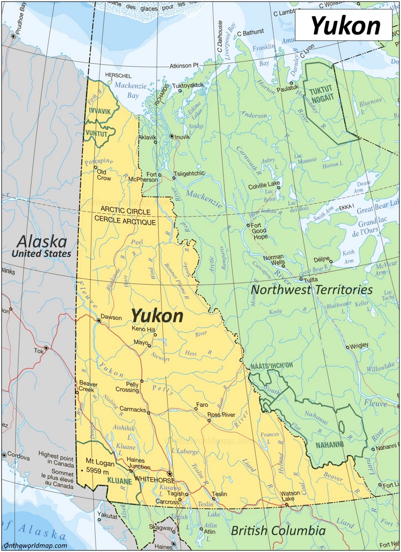 Large detailed map of Yukon with cities and towns Large detailed map of Yukon with cities and towns