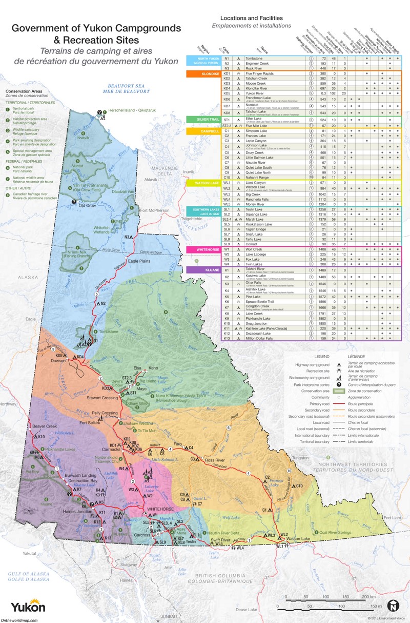 Yukon Campgrounds and Recreation Sites Map Yukon Campgrounds and Recreation Sites Map